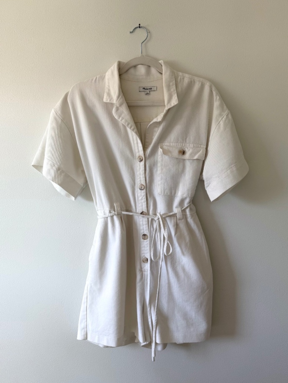 Madewell Ivory Utility Shirt Dress Belted Mini Size S Cotton Casual Summer